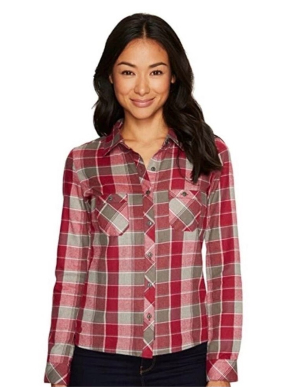 Outdoor Research Pink Grey Red Plaid Flannel Button-Up Shirt - nice!